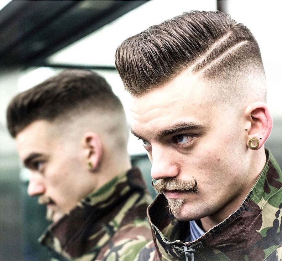 braidbarbers_and_skin fade pompadour with double razor part