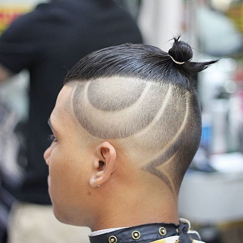 barberobengie cool undercut hair design man bun