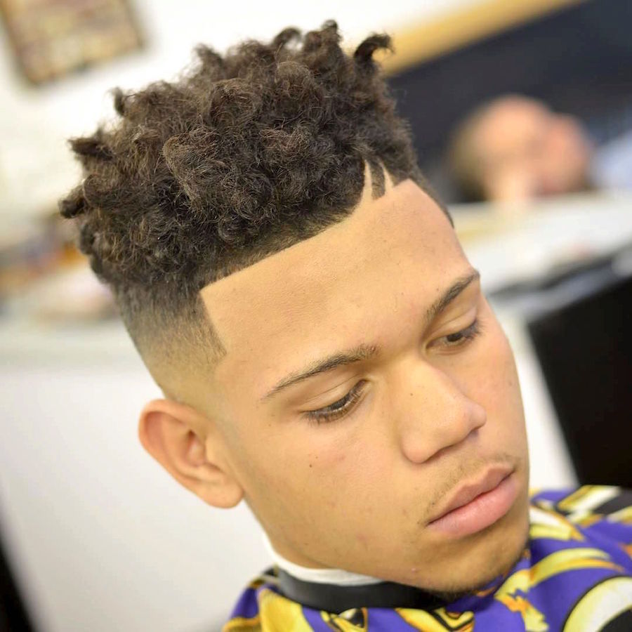 zeke_the_barber_and natural curls double hard part haircut for men