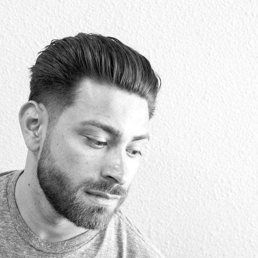 renjtown_and tapered sides and medium length hair on top top classic haircut blow dried back