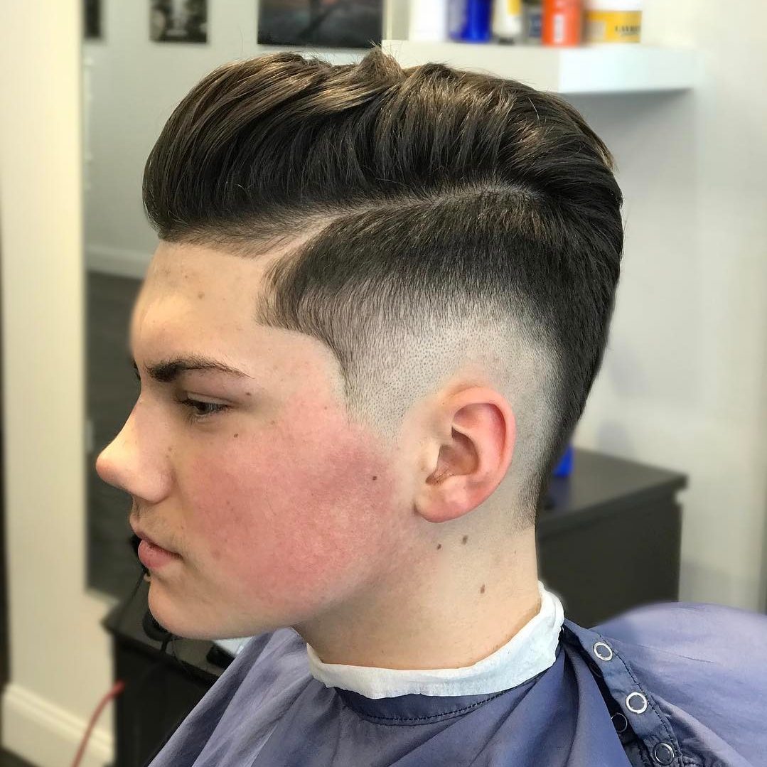 Pompadour haircut with burst fade