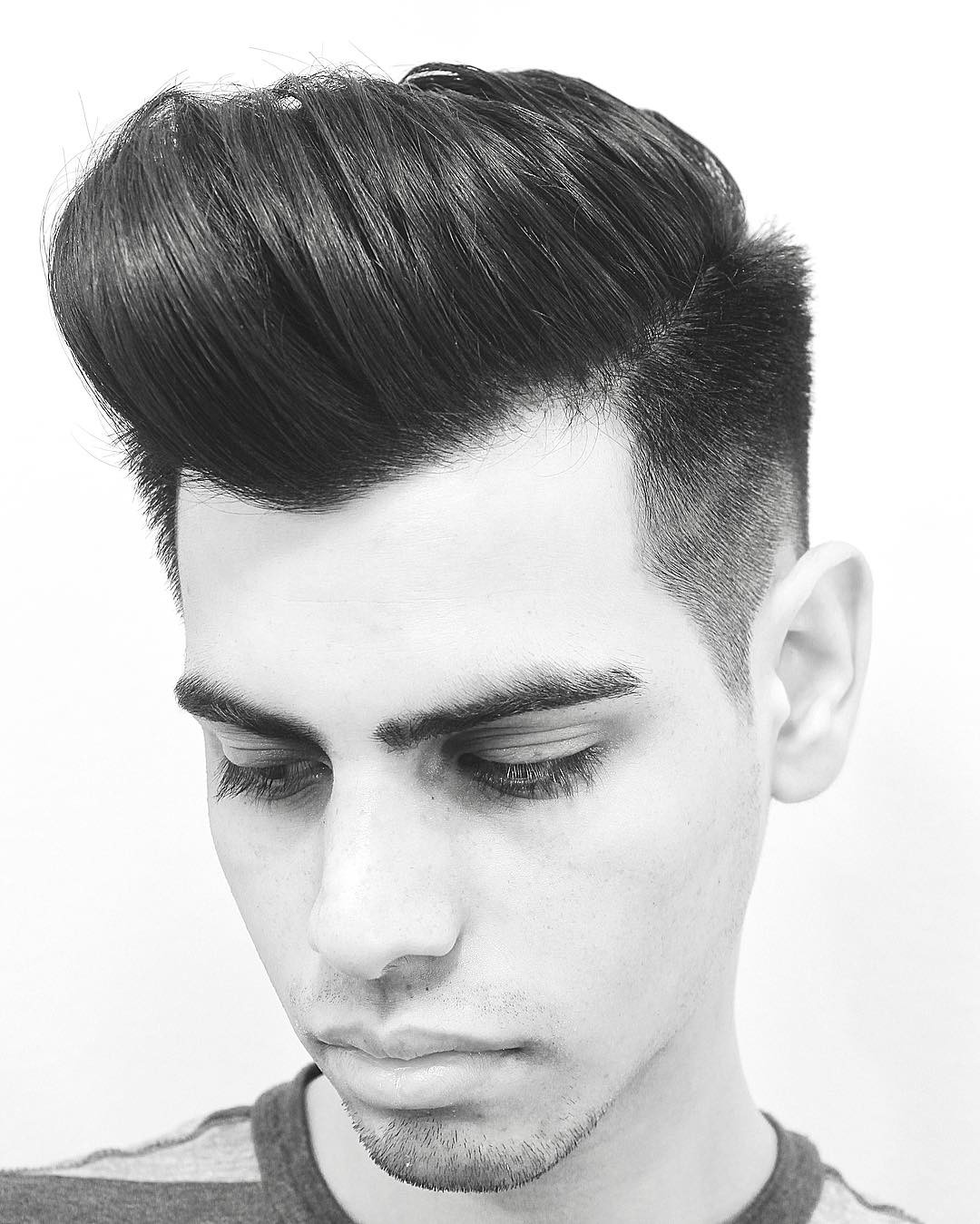 Drop fade haircut and pompadour