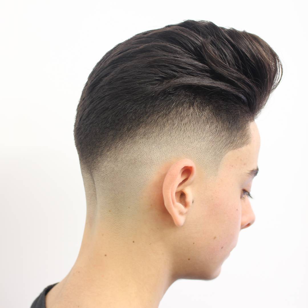 Pompadour and bald fade haircut