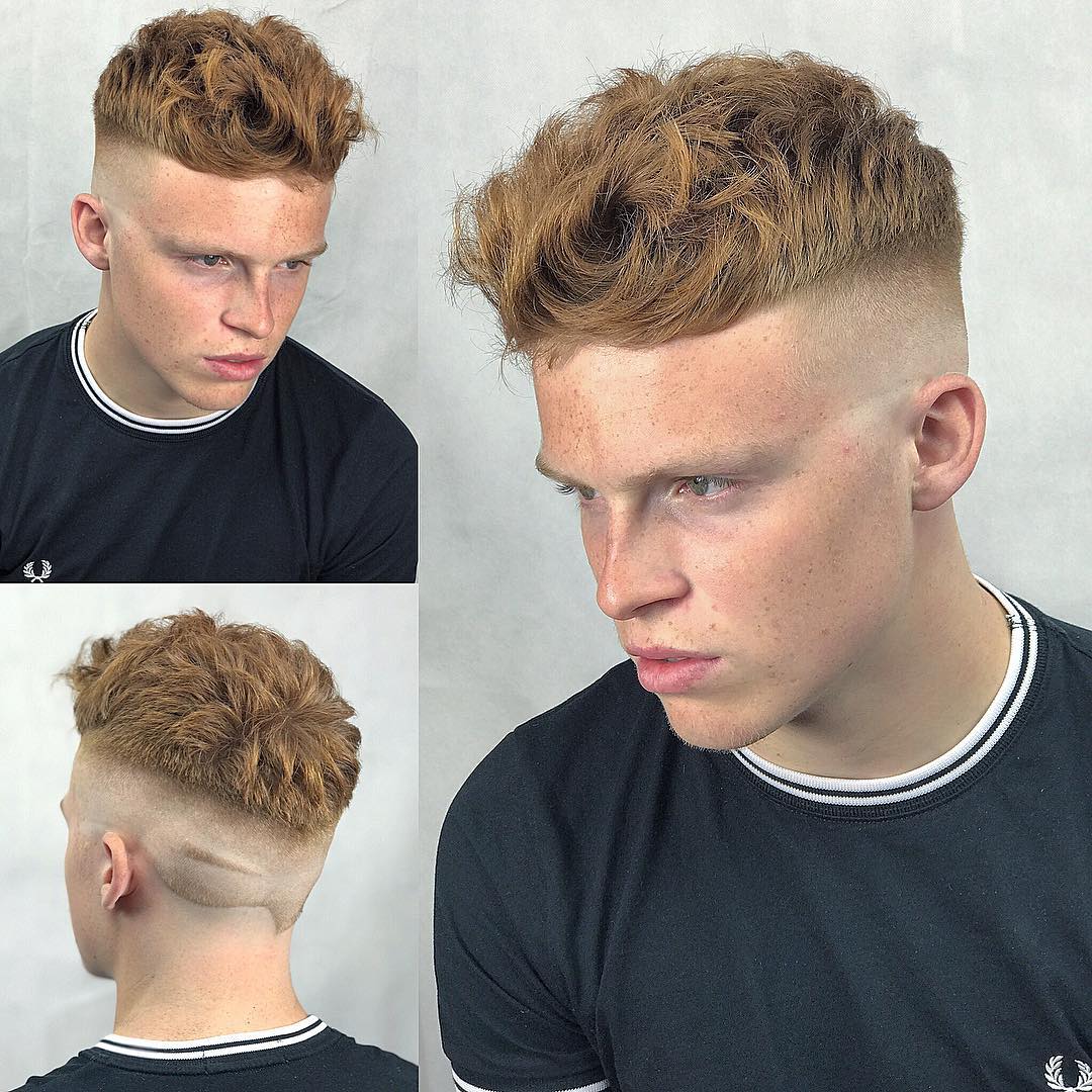 m13ky high fade quiff haircut with hair design on neck