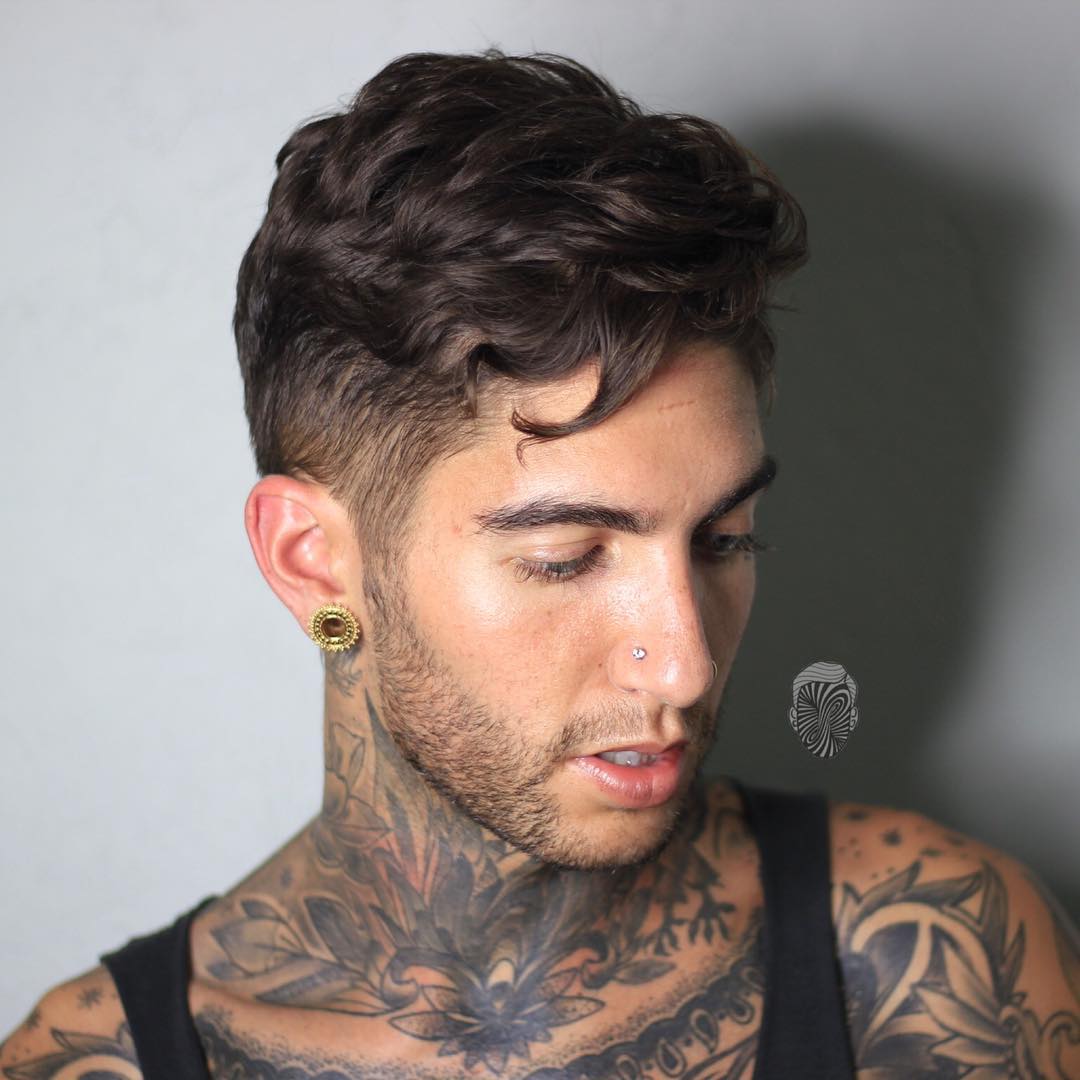 travisanthonyhair curly mens hairstyle long fringe and cool beard style