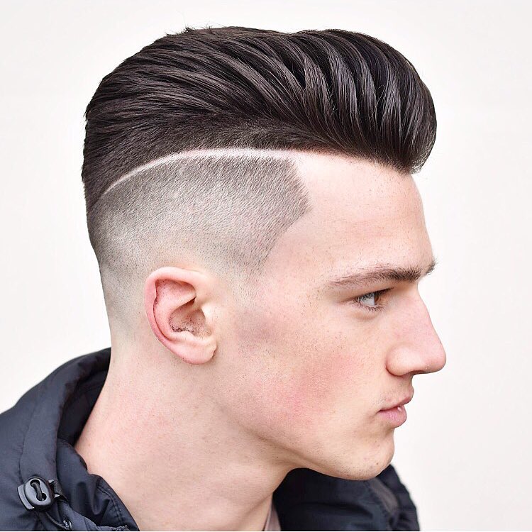 Pompadour With Shaved Line High And Fade