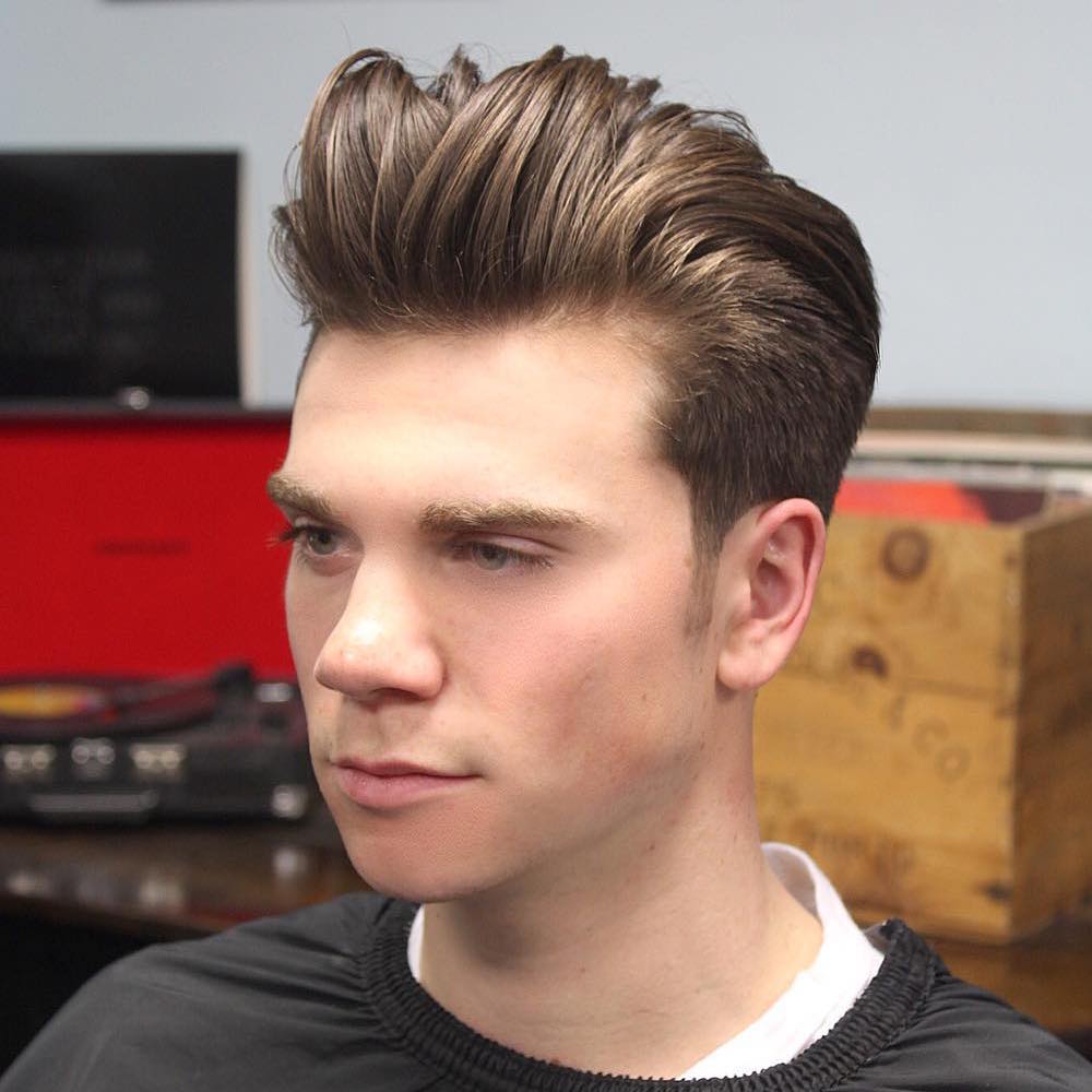 Messy Pompadour Haircut Tapered Sides