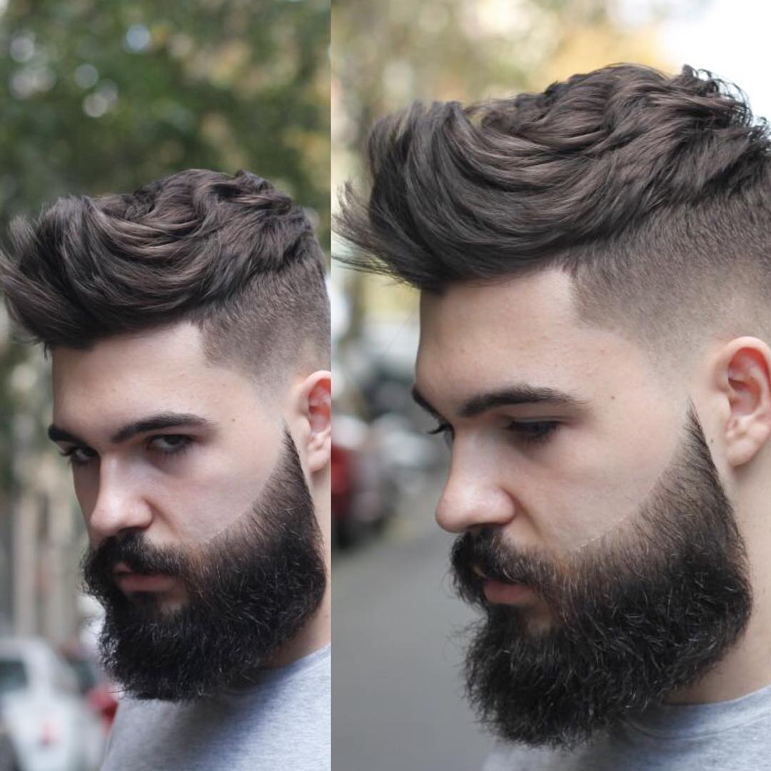 Textured quiff hairstyle and a high fade 