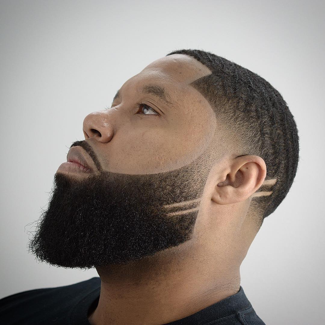 Black men beard with slashes and waves