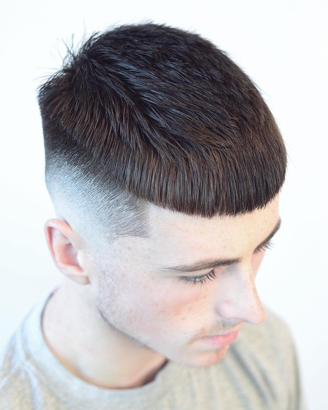 Crop haircut blunt bangs men