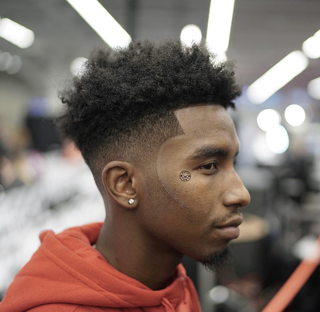 Curly hair high top line up haircut