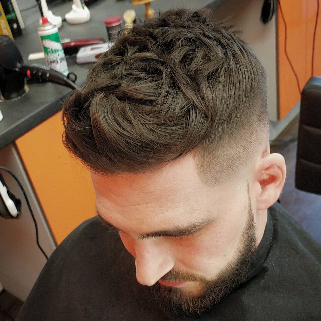 Textured quiff haircut for men high fade