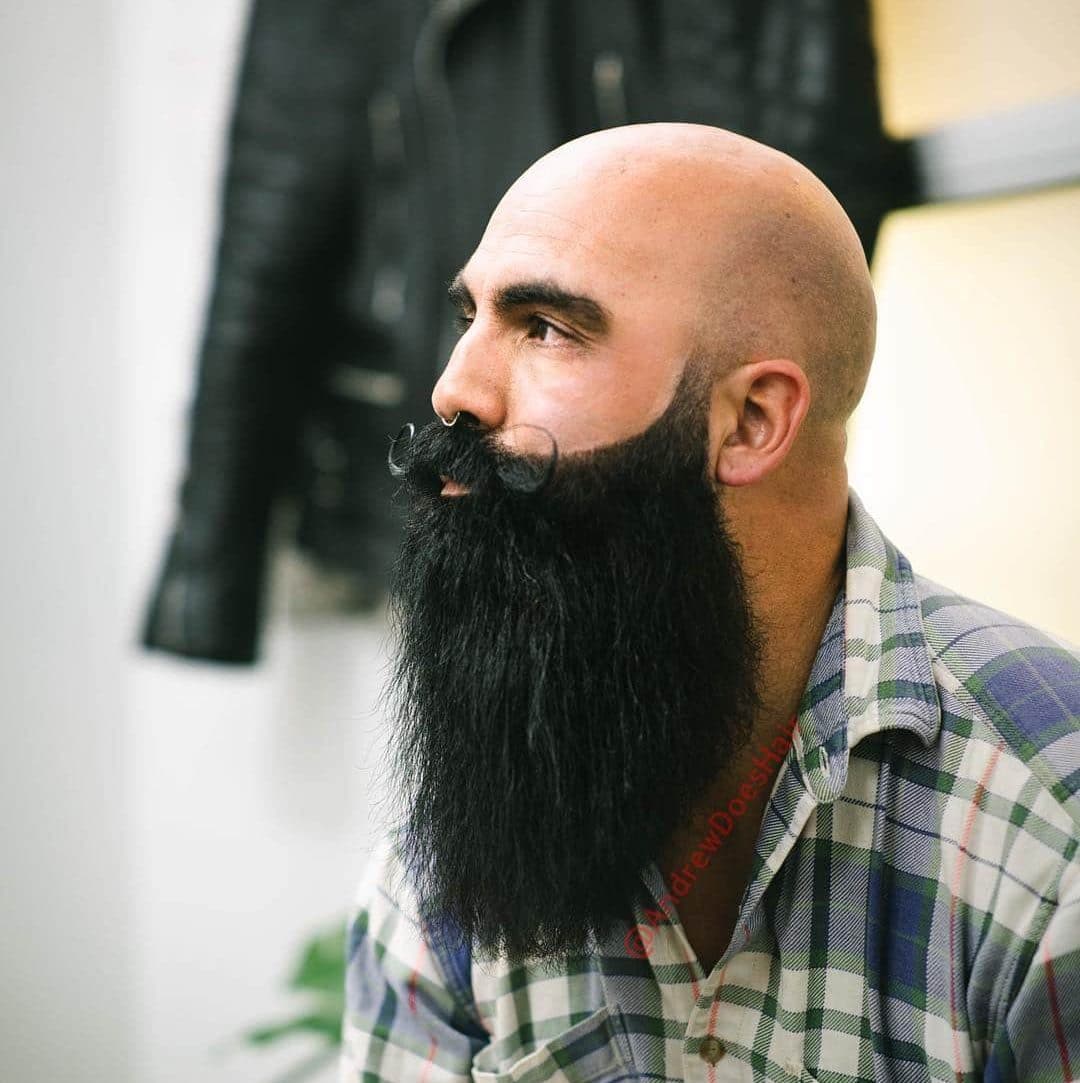 Long beard with handlebar mustache