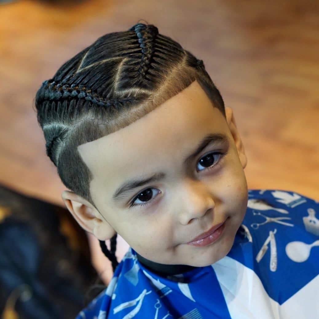 zig zag braid styles for Black boys with line up and fade