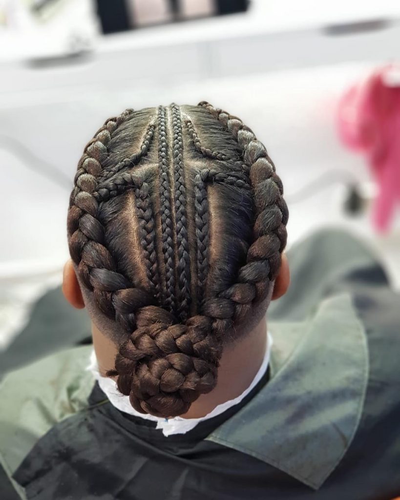 trenza cruzada diseño para hombres con moño