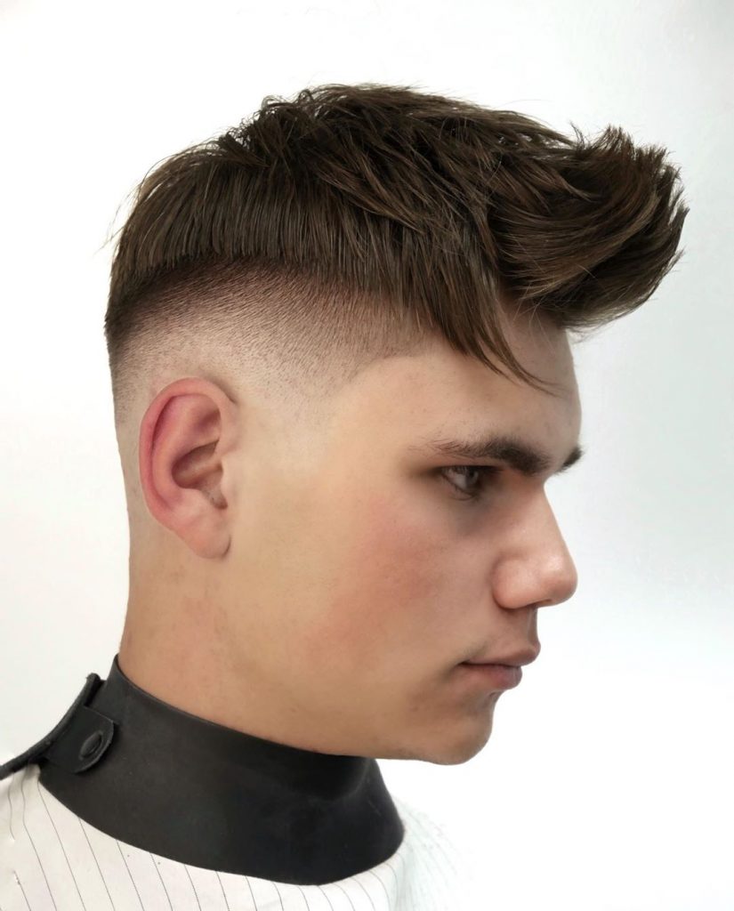 Mid drop fade quiff haircut