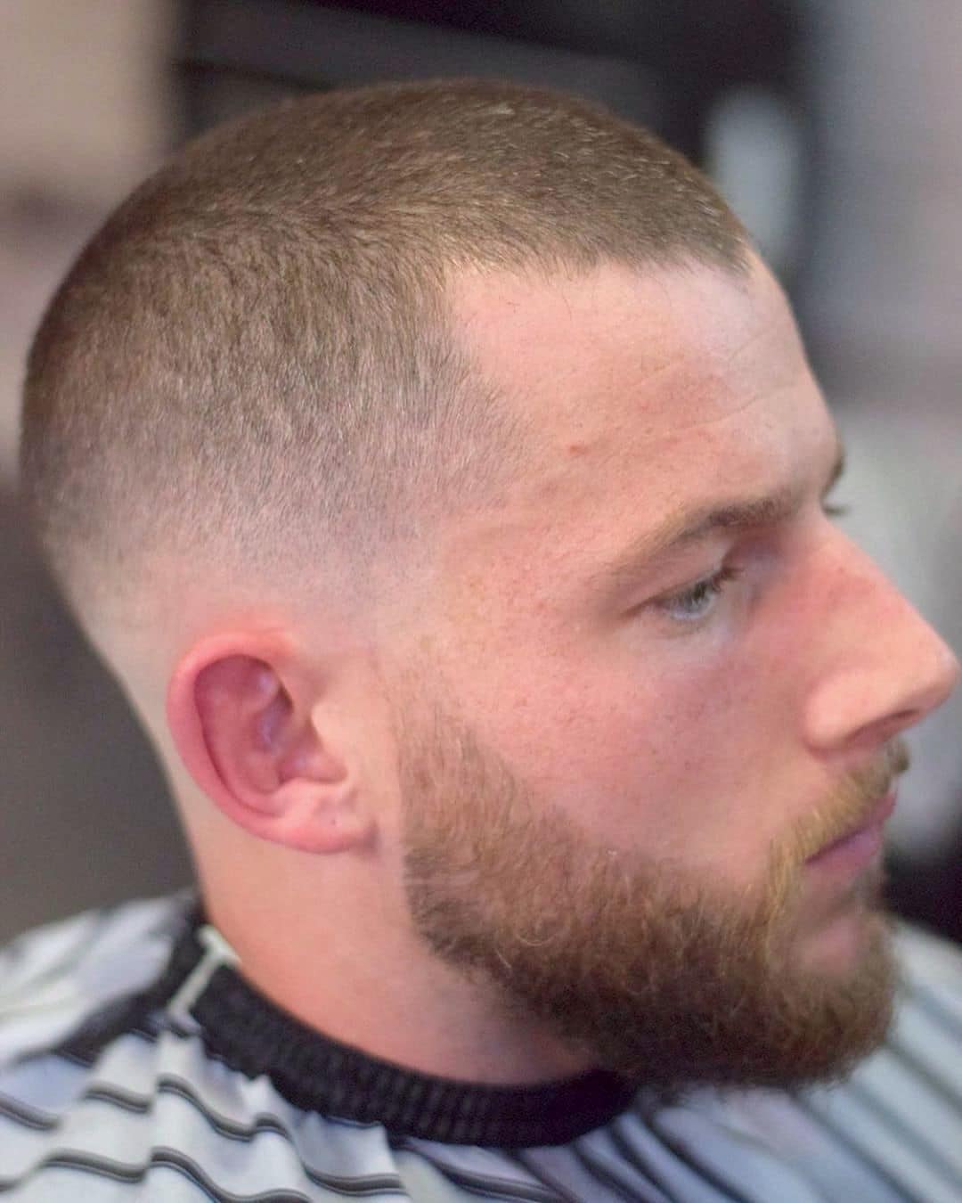 Military haircut with a low fade