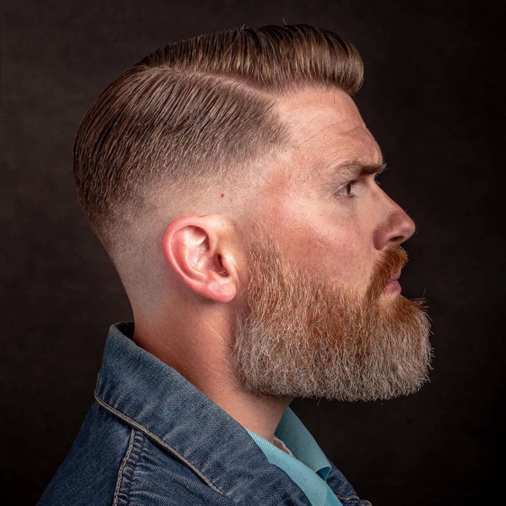 Hipster lumberjack combover fade haircut with beard