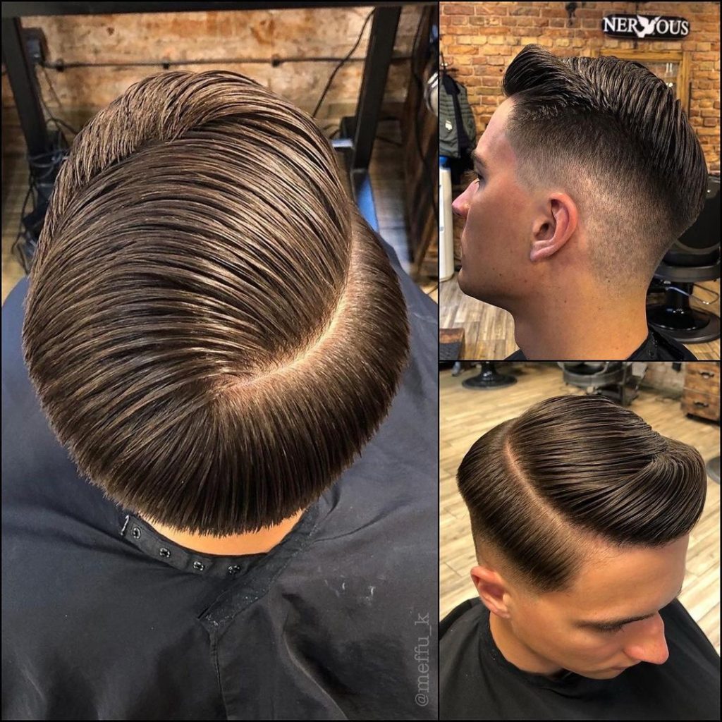 Medium fade comb over with quiff