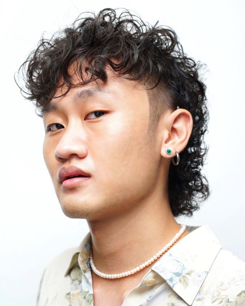 Permed curly mullet Asian men