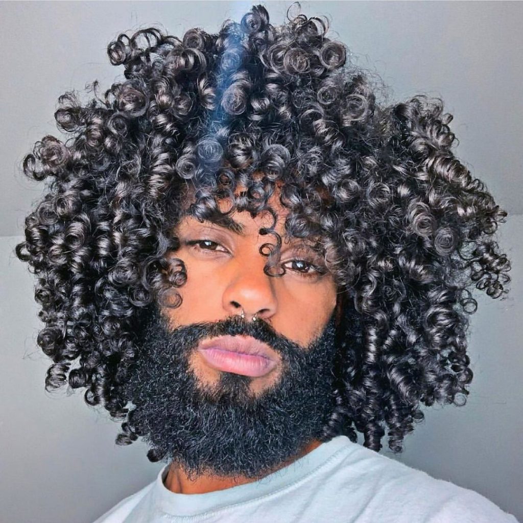 Curly afro hair for Black men with beard