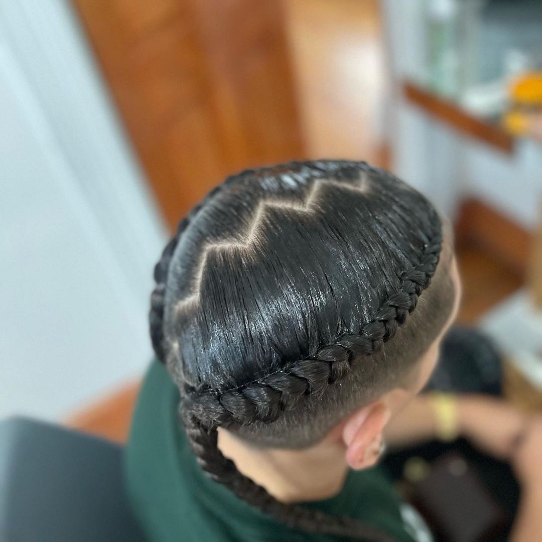 2 braids for men with zigzag part